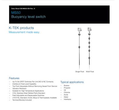 MS50 Buoyancy level switch datasheet